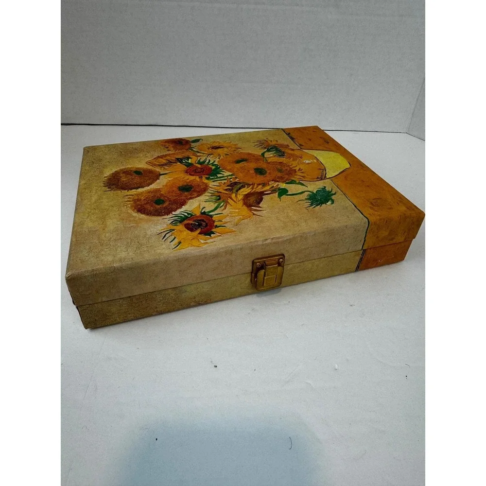 Van Gogh Sunflowers Jewelry Box Travel Case Organizer Yellow Velvet Lining